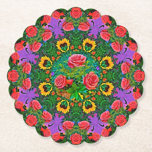 Pink Rose Rings 4 Kartonnen Onderzetters (Voorkant)