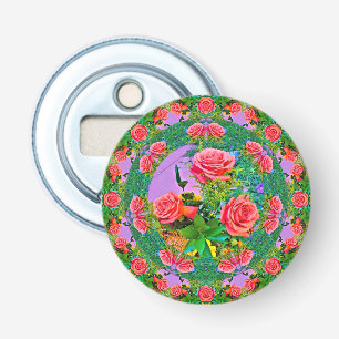 Pink Rose Rings Button Flesopener