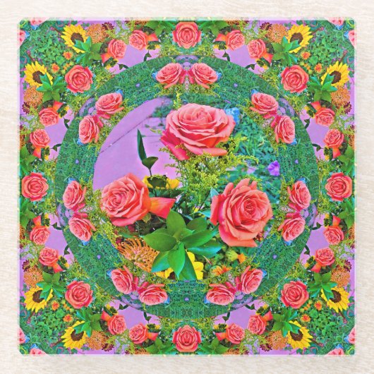 Pink Rose Rings Glazen Onderzetter (Voorkant)