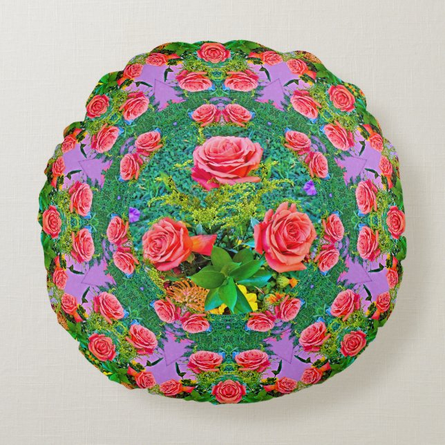 Pink Rose Rings Rond Kussen (Voorkant)