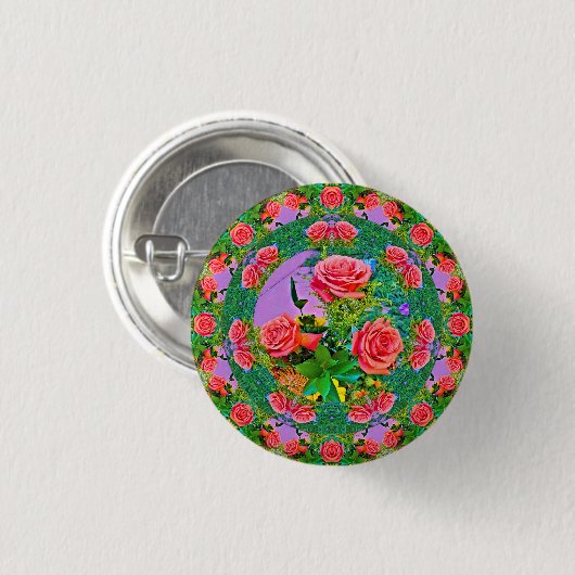 Pink Rose Rings Ronde Button 3,2 Cm (Voorkant /achterkant)
