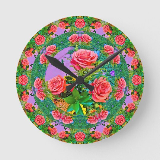 Pink Rose Rings Ronde Klok (Voorkant)