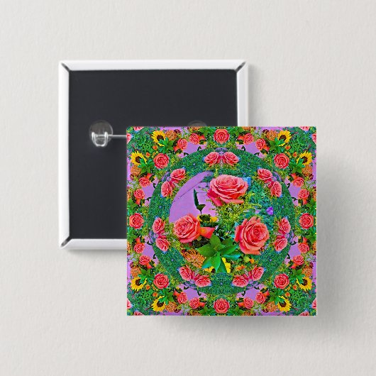 Pink Rose Rings Vierkante Button 5,1 Cm (Voorkant /achterkant)