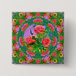 Pink Rose Rings Vierkante Button 5,1 Cm