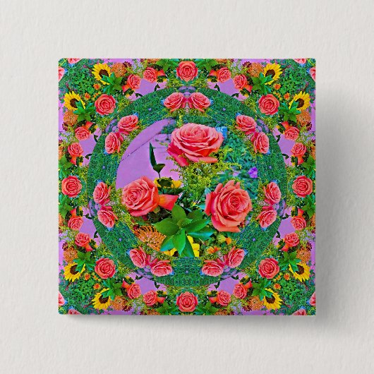 Pink Rose Rings Vierkante Button 5,1 Cm (Voorkant)