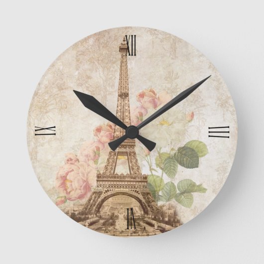 Pink Rose  Romantic Clock Ronde Klok (Voorkant)