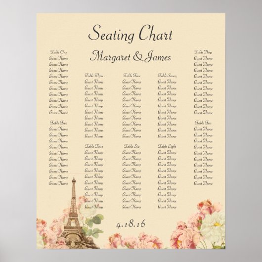 Pink Rose  Romantic Seating Chart Poster (Voorkant)