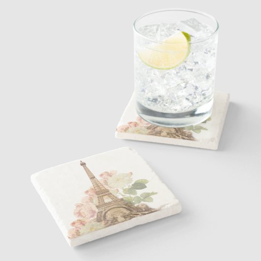 Pink Rose  Romantic Stone Onderzetter (Zijkant)