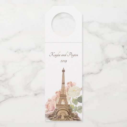 Pink Rose Romantic Wedding Wine Label (Voorkant)