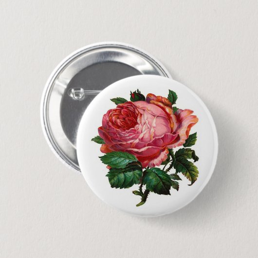 PINK ROSE RONDE BUTTON 5,7 CM (Voorkant /achterkant)