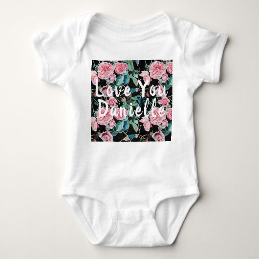 Pink Rose Roses Love You Babies One-Piece Bodysuit (Voorkant)