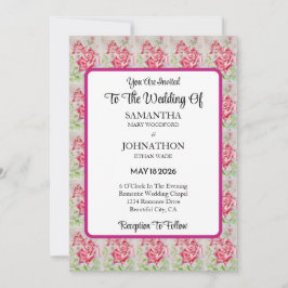 Pink Rose Rozen Flower Wedding Invitation Kaart