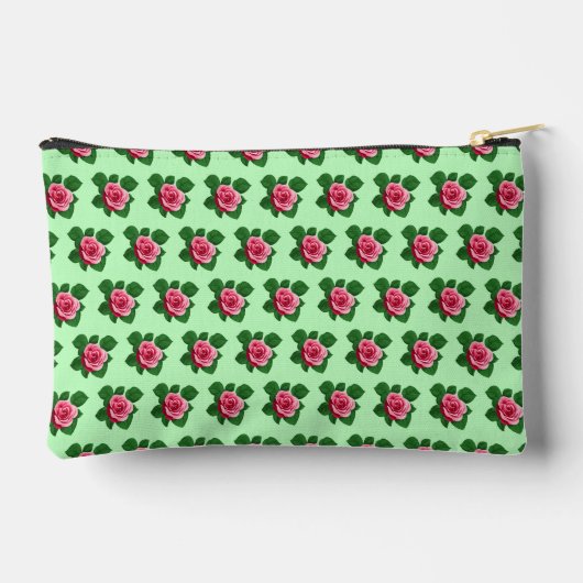 Pink Rose Seamless Pattern on Light Green Pouch Etui (Achterkant)