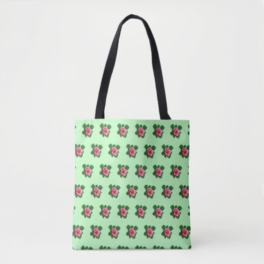 Pink Rose Seamless Pattern on Light Green Tote Bag (Voorkant)
