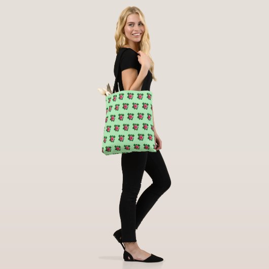 Pink Rose Seamless Pattern on Light Green Tote Bag (Op model)