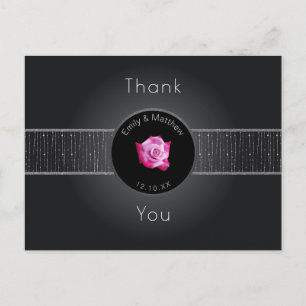Pink Rose Silver Glow Ribbon Dank u Briefkaart