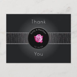 Pink Rose Silver Glow Ribbon Dank u Briefkaart