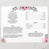 PINK ROSE | Sjabloon van het begrafenisprogramma (Achterkant)