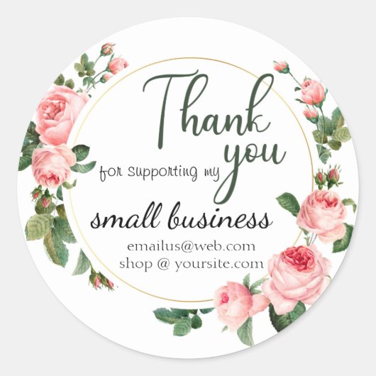 Pink Rose Small Business Dank u Logo Gepersonalise Ronde Sticker (Voorkant)