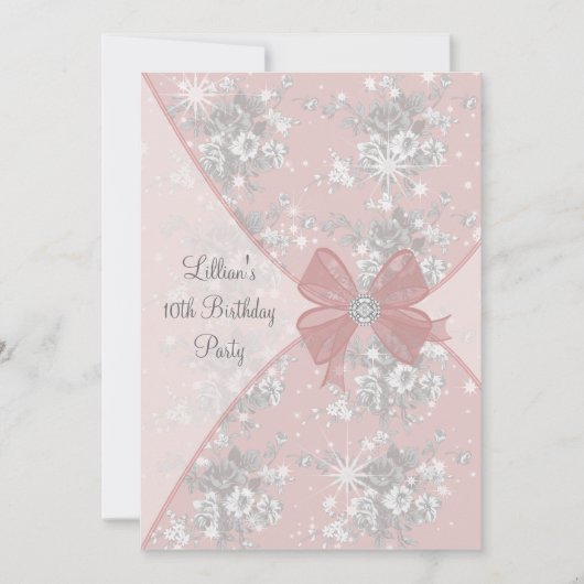 Pink Rose Sparkle Girls Verjaardagsfeestje Uitnodi Kaart (Voorkant)