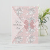 Pink Rose Sparkle Girls Verjaardagsfeestje Uitnodi Kaart (Staand voorkant)