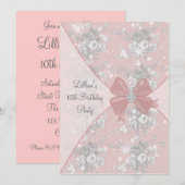 Pink Rose Sparkle Girls Verjaardagsfeestje Uitnodi Kaart (Voorkant / Achterkant)