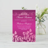 Pink Rose & Tiara Uitnodiging (Staand voorkant)