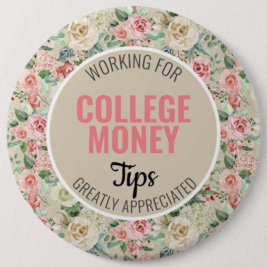 Pink Rose | Tips gewaardeerd | Studiegeld Ronde Button 6,0 Cm (Voorkant)