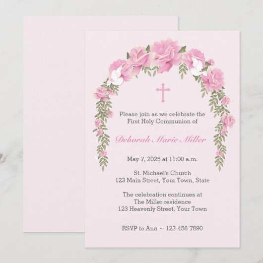 Pink Rose Trellis religieuze uitnodiging (Voorkant / Achterkant)