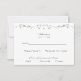 Pink Rose Vine and Monogram RSVP Response Card Kaartje