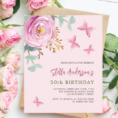 Pink rose vlinder budget verjaardagsuitnodiging