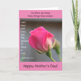 Pink Rose w Verse on Love, Moederdag Kaart