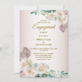 Pink Rose Watercolor Greenery Golden Engagement Kaart (Voorkant)