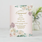 Pink Rose Watercolor Greenery Golden Engagement Kaart (Staand voorkant)