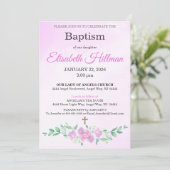 Pink Rose Watercolor Ombre Cross Baptism Kaart (Staand voorkant)
