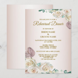 Pink Rose Watercolor Wedding Rehearsal Dinner Kaart