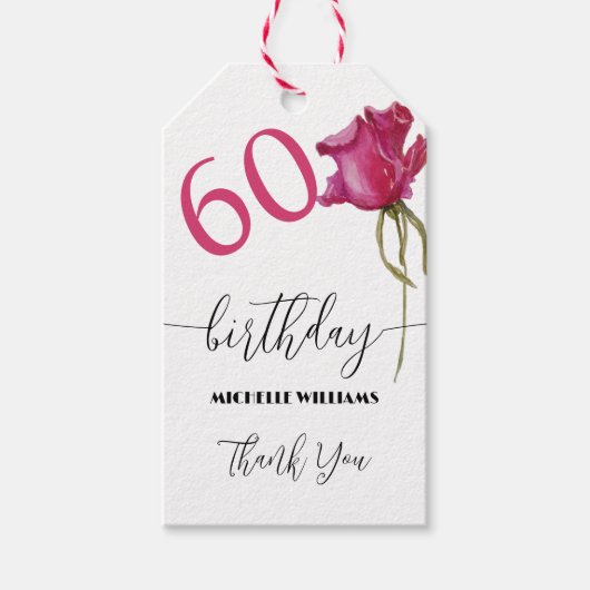 Pink Rose Waterverf Art Kalligrafie Verjaardag Cadeaulabel (Voorkant)