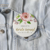PINK ROSE WATERVERF FLORAL BRIDE SQUAD BRIDESMAID RONDE BUTTON 4,0 CM (In situ)