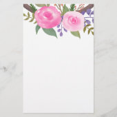 Pink Rose Waterverf Floral Shabby Chic Briefpapier (Voorkant)