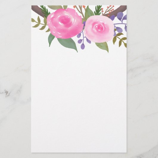 Pink Rose Waterverf Floral Shabby Chic Briefpapier (Voorkant)