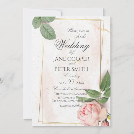 Pink rose Wedding Invitation Kaart (Voorkant)