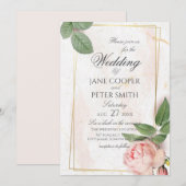 Pink rose Wedding Invitation Kaart (Voorkant / Achterkant)