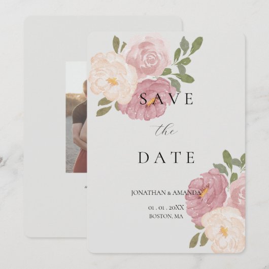 Pink Rose Wedding Save The Date (Voorkant / Achterkant)