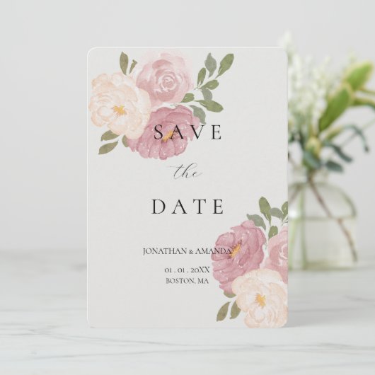 Pink Rose Wedding Save The Date (Staand voorkant)