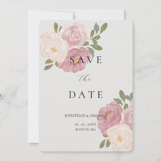 Pink Rose Wedding Save The Date (Voorkant)