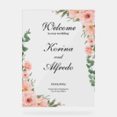 Pink Rose Welcome Sign Acryl Bord (Voorkant)