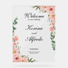 Pink Rose Welcome Sign Acryl Bord