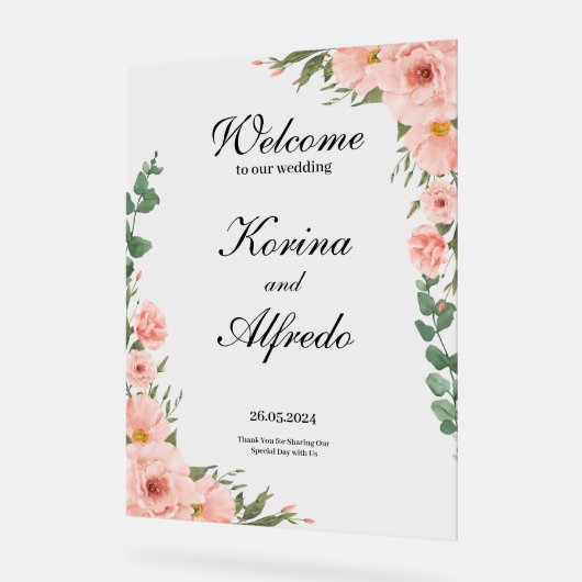 Pink Rose Welcome Sign Acryl Bord (Hoek)