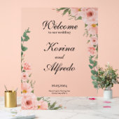 Pink Rose Welcome Sign Acryl Bord (Huwelijk)