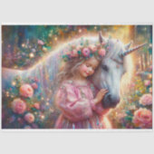 Pink Rose Whimsy Unicorn And Girl Decoupage Tissuepapier (Voorkant)